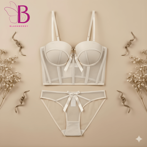 French Women Sexy Push Up Mesh Corset Transparent Soft Lace Bra Set Night Club Sweet Cropped Top Girls Bra and Panties Underwea