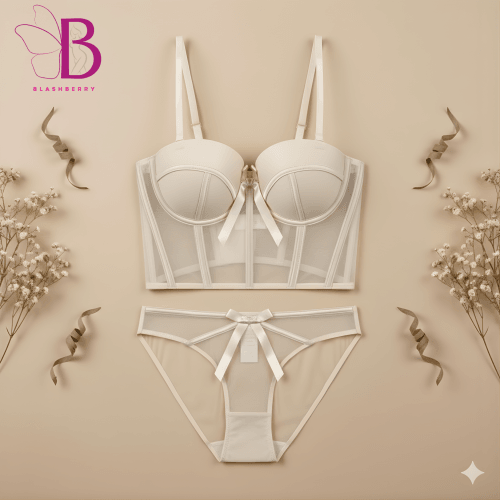 French Women Sexy Push Up Mesh Corset Transparent Soft Lace Bra Set Night Club Sweet Cropped Top Girls Bra and Panties Underwea